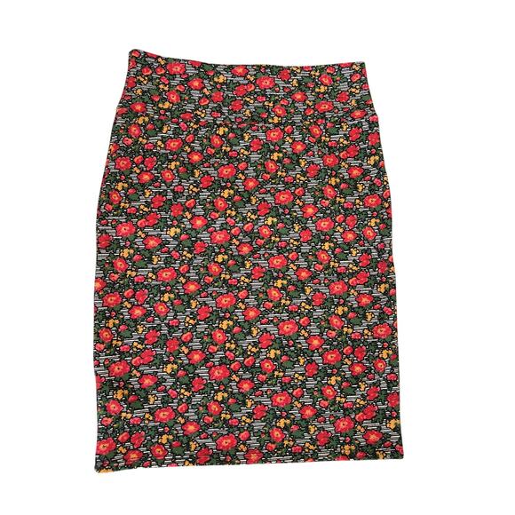 Lularoe Cassie Red Cartoon Floral Stretch Skirt Women's Size L Cottage Comfort - Picture 2 of 7